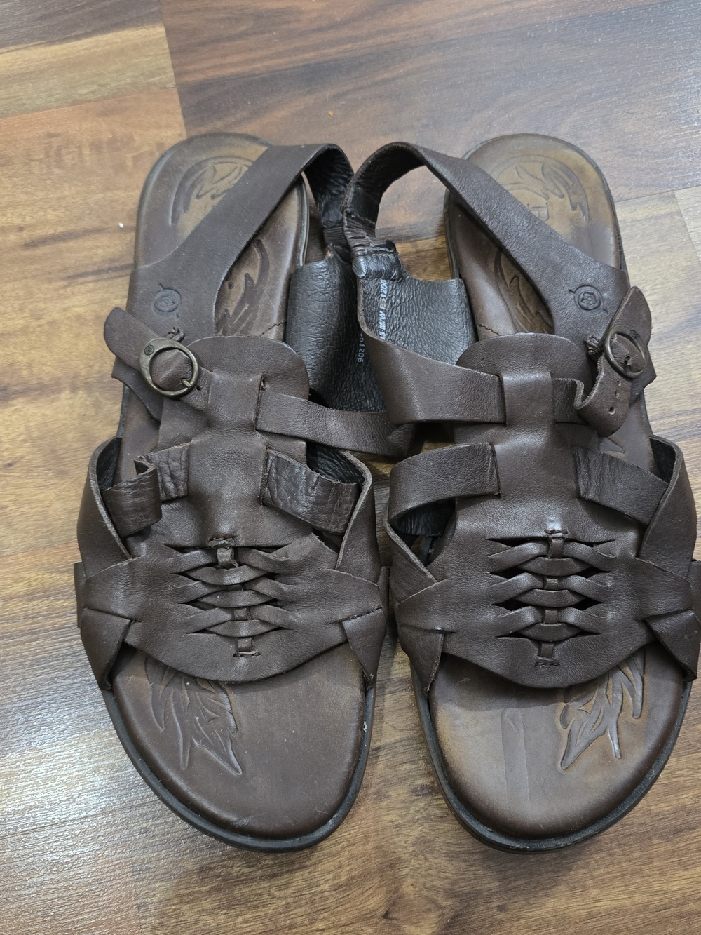 Brown Leather Woven Strap Sandals